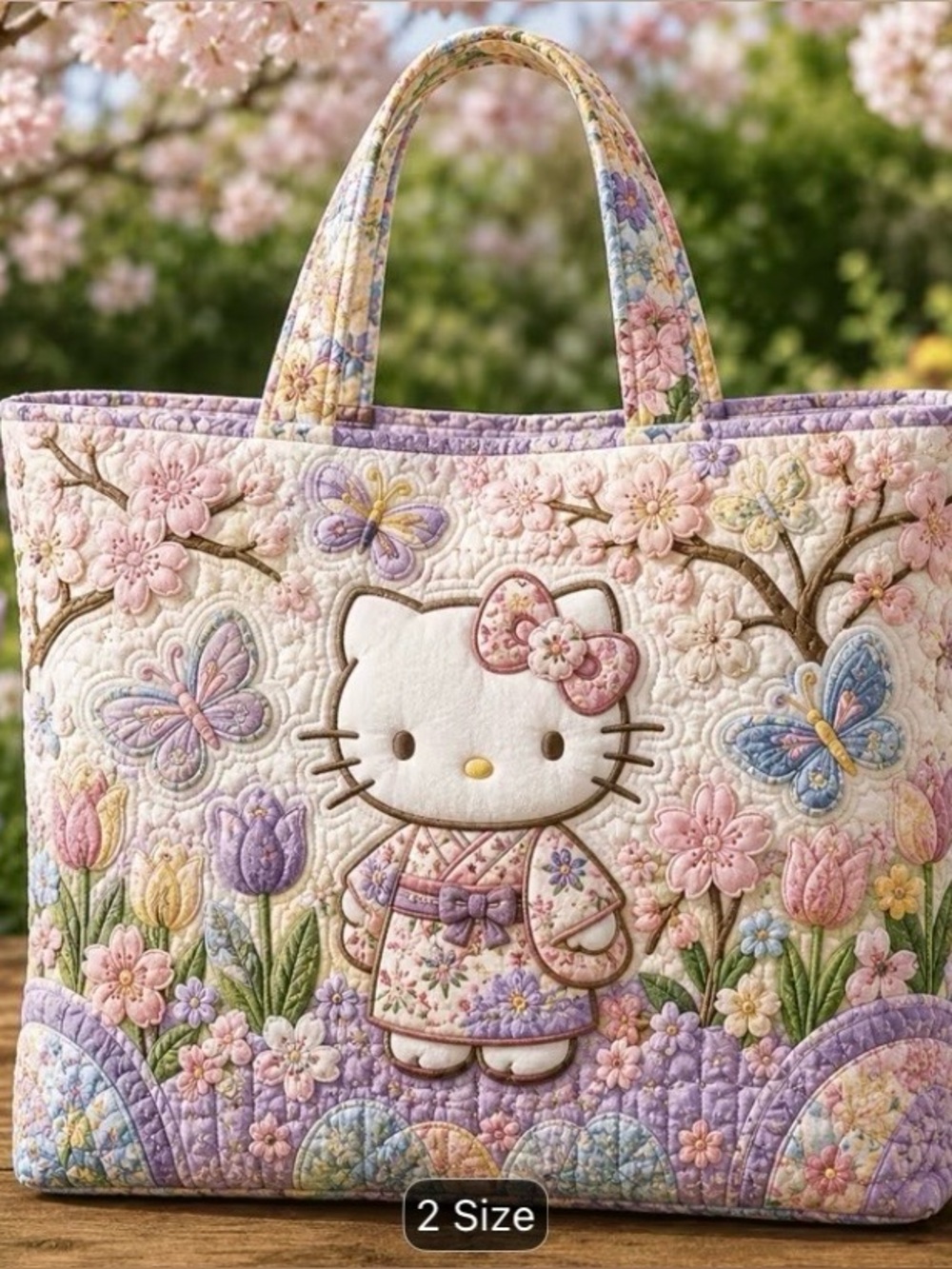Hello Kitty Floral Quilted Tote in Pastel Pink and Lavender